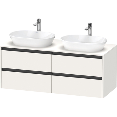 Duravit Ketho.2 Wastafelonderbouwkast - inclusief consoleplaat - met 4 laden - voor dubbele waskommen - 140x55x56.8cm - met handgrepen antraciet - wit supermat