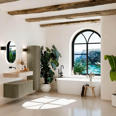 MONDIAZ THOR-DLUX 100cm meuble de salle de bains arrondi gauche + droite couleur Shadow avec 1 tiroir et 2 portes. Vasque suspendue CLOUD gauche sans trou de robinet couleur Saba.