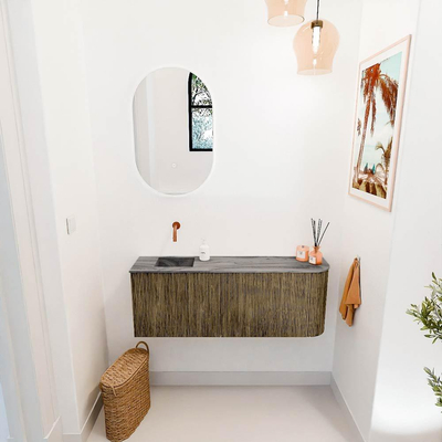 Mondiaz JOYA-DLUX 111.6cm toiletmeubel - ronding rechts kleur Dusk - Wastafel FAYE positie Links Zonder kraangat kleur Sombra.