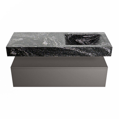 Mondiaz ALAN-DLUX Ensemble de meuble - 120cm - meuble Dark grey mat - 1 tiroir - Lavabo Cloud Lava suspendu - vasque Droite - 0 trous de robinet