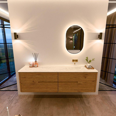 Mondiaz CIRO-DLUX Badkamermeubelset - 180x45x50cm - Solid surface wastafel Opalo - 1 wasbak Rechts - zonder kraangaten - 4 lades - Oak