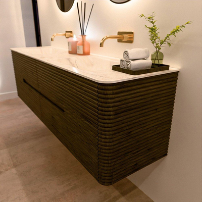 Mondiaz CIRO-DLUX Ensemble de meubles de salle de bains - 170x45x50cm - Plan-vasque solid surface Ostra - 2 vasques Double - sans trous de robinet - 4 tiroirs - Shadow