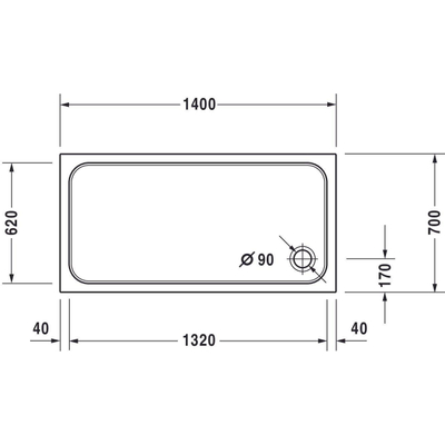 Duravit D-code Kunststof douchebak acryl rechthoekig - zonder paneel - 140x70cm - met afvoergat - diameter 90mm - wit