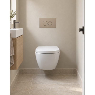 QeramiQ Dely Swirl Compact Toiletset - inbouwreservoir Geberit UP320 - met Burda frame - 25mm zitting - kunststof bedieningsplaat taupe - ronde knoppen - mat wit