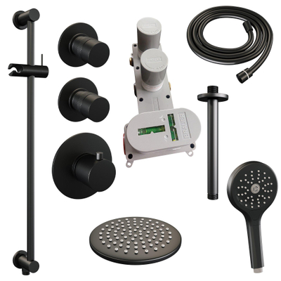 BRAUER Black Edition inbouw regendoucheset – Ø20 cm hoofddouche – 20 cm plafondbuis – ronde handdouche – glijstang 70 cm