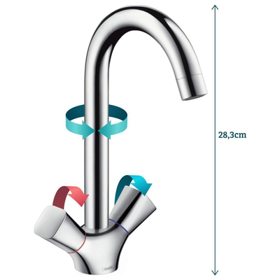 Hansgrohe Logis M31 - 1 gats keukenkraan - met hoge - draaibare uitloop - hoogglans chroom