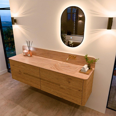 Mondiaz CIRO-DLUX Ensemble de meubles de salle de bains - 180x45x50cm - plan vasque Solid surface Saba - 1 vasque à droite - sans trous de robinetterie - 4 tiroirs - Chêne