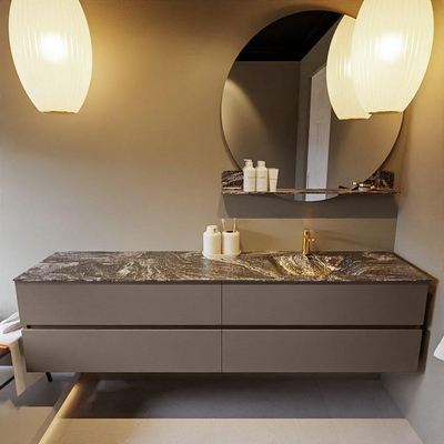 Mondiaz VICA-DLUX ensemble de meuble de salle de bain - 200cm - meuble sous-vasque fumée - 4 tiroirs - lavabo encastré nuage droite - 1 trou de robinet - version haute 60cm - lave