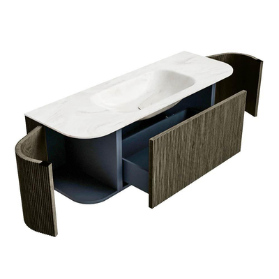 Mondiaz KURVE-DLUX Badkamermeubelset - 130x46x40cm - 1 lade - 2 deuren - wastafel solid surface - midden - 1 kraangat - Shadow