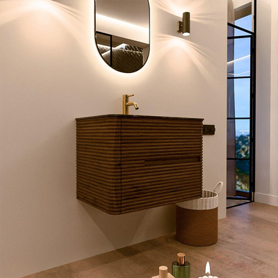 Mondiaz CIRO-DLUX Badkamermeubelset - 70x45x50cm - Solid surface wastafel Lava - 1 wasbak Midden - 1 kraangat - 2 lades - Dusk