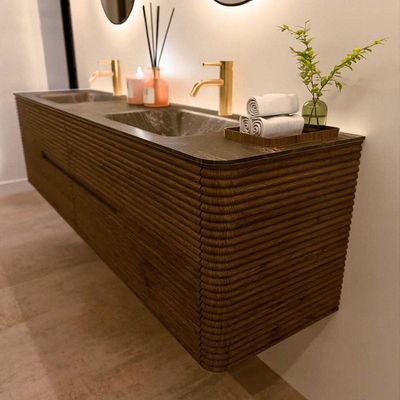 Mondiaz CIRO-DLUX Badkamermeubelset - 190x45x50cm - Solid surface wastafel Lava - 2 wasbak Dubbel - 2 kraangaten - 4 lades - Dusk