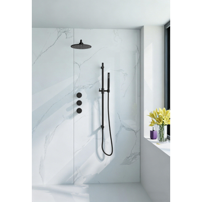 Fortifura Nebbio opbouw regendoucheset – 35 cm gebogen wandarm – 1-stands staafhanddouche – gladde slang – zwart mat