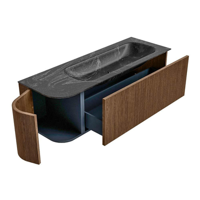 MONDIAZ KURVE-DLUX 135cm Meuble salle de bain avec module 25 G - couleur Walnut - 1 tiroir - 1 porte - vasque BIG MEDIUM droite - sans trou de robinet - couleur Lava