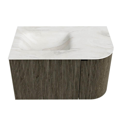 Mondiaz KURVE-DLUX Badkamermeubelset - 75x46x40cm - 1 lade - 1 deur - wastafel solid surface - links - zonder kraangat - Shadow