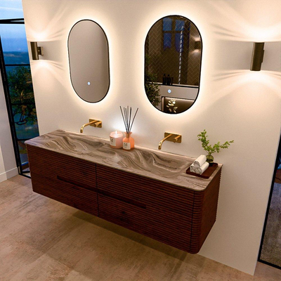 Mondiaz CIRO-DLUX Badkamermeubelset - 170x45x50cm - Solid surface wastafel Sombra - 2 wasbak Dubbel - zonder kraangaten - 4 lades - Ruby