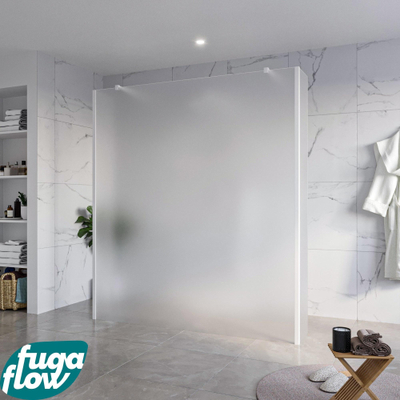 FugaFlow Eccelente Vetro Douche à l'italienne libre - 180x200cm - Verre mat - anti-calcaire - verre de sécurité 8mm - 2 parois latérales 40cm - avec bras muraux et profils d'angle - Blanc mat -