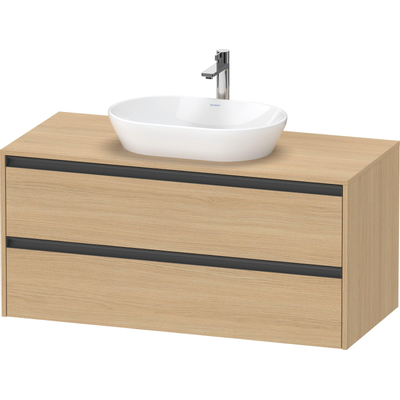 Duravit Ketho.2 Wastafelonderbouwkast - inclusief consoleplaat - met 2 laden - 120x55x56.8cm - met handgrepen antraciet - natuur eiken mat