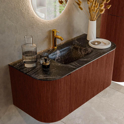 Mondiaz KURVE-DLUX Badkamermeubelset - 100x46x40cm - 1 lade - 2 deuren - wastafel solid surface - midden - 1 kraangat - Ruby