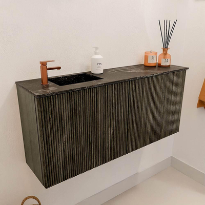 Mondiaz JOYA-DLUX 90cm toiletmeubel - kleur Shadow - Wastafel FAYE positie Links 1 kraangat kleur Lava.