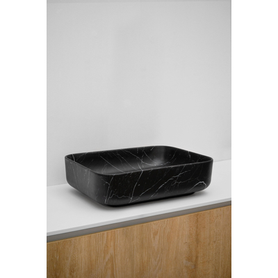 Riho Marmic Rectangle Vasque à poser 50x39x13cm Céramique Rectangulaire marbre noir mat