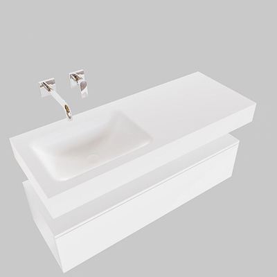 MONDIAZ ALAN 120cm - meuble bas - 1 tiroir - lavabo suspendu - vasque à gauche - 0 trous de robinet - talc