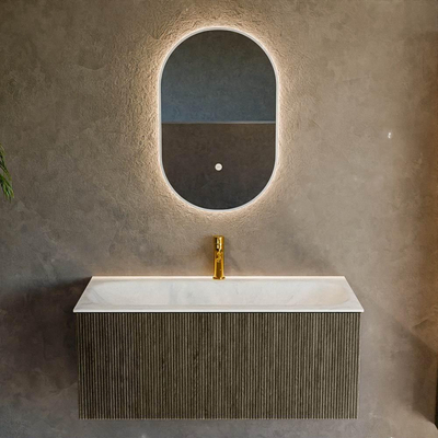 Mondiaz KURVE-DLUX Ensemble meuble de salle de bains - 100x46x40cm - 1 tiroir - lavabo solid surface - central - 1 trou de robinet - Shadow