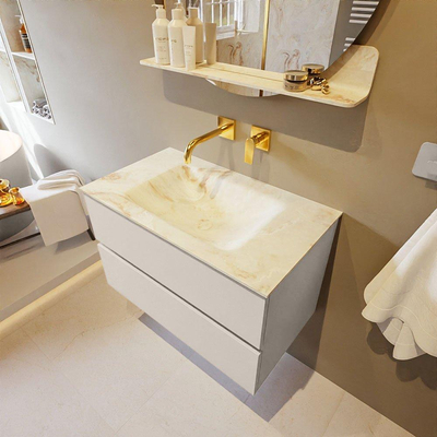 MONDIAZ VICA-DLUX Ensemble meuble de salle de bains - 80cm - meuble bas linen - 2 tiroirs - lavabo encastré cloud central - sans trous de robinet - version haute 60cm - frape