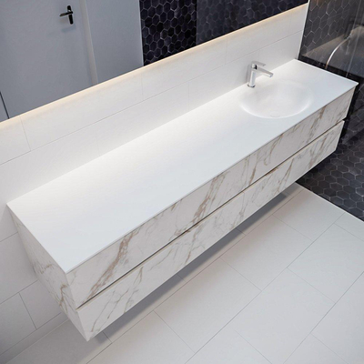 Mondiaz VICA ensemble de meuble de salle de bain - 200cm - meuble sous-vasque carrara - 4 tiroirs - lavabo moon droite - 1 trou de robinet - miroir LED - version XL 60cm de haut