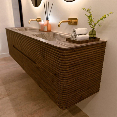 Mondiaz CIRO-DLUX Badkamermeubelset - 180x45x50cm - Solid surface wastafel Sombra - 2 wasbak Dubbel - zonder kraangaten - 4 lades - Dusk