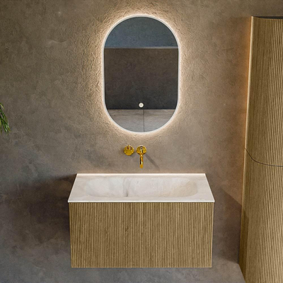 Ensemble de meuble de salle de bain Mondiaz KURVE-DLUX - 80x46x40cm - 1 tiroir - lavabo en solid surface - milieu - sans trou de robinet - Dusk