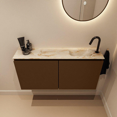 MONDIAZ TURE-DLUX meuble WC 100cm Rust. EDEN lavabo Frappe position droite. Avec 1 trou de robinet.