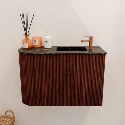 Mondiaz JOYA-DLUX 61.6cm toiletmeubel - ronding links kleur Ruby - Wastafel FAYE positie Rechts 1 kraangat kleur Lava.