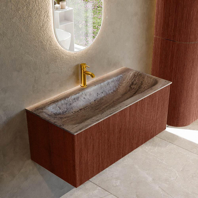 MONDIAZ KURVE-DLUX 100cm badmeubel kleur Ruby met 1 lade en 0 deuren. Wastafel BIG MEDIUM Midden 1 kraangat Oza.