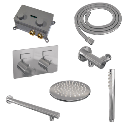 BRAUER Chrome Edition inbouw regendoucheset – Ø20 cm hoofddouche – 39.4 cm rechte wandarm – staafhanddouche – met omstel