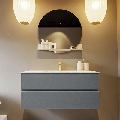 Mondiaz VICA-DLUX ensemble de meuble de salle de bain - 110cm - meuble sous-vasque plata - 2 tiroirs - lavabo encastrée cloud milieu - 1 trou de robinet - version haute de 60cm - opalo