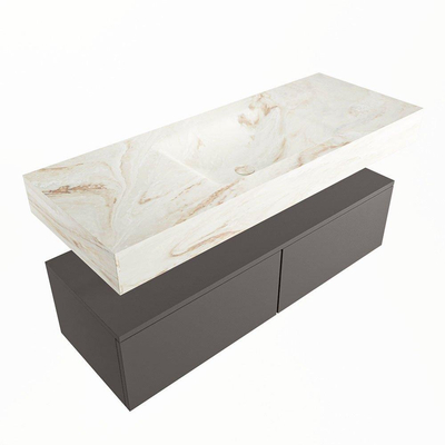 Mondiaz ALAN-DLUX Ensemble de meuble - 120cm - meuble Dark grey mat - 2 tiroirs - Lavabo Cloud Frappe suspendu - vasque Centre - 0 trous de robinet