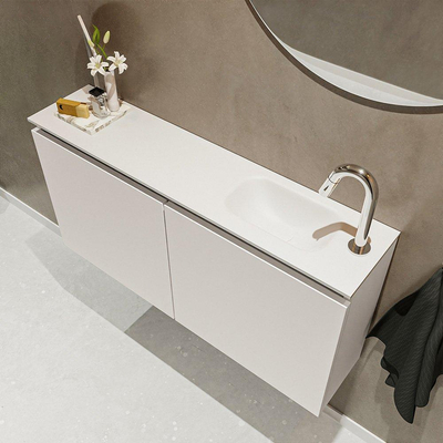 MONDIAZ TURE Toiletmeubel 100x23x50cm met 1 kraangaten 2 deuren linen mat Wastafel Eden rechts Solid Surface Wit