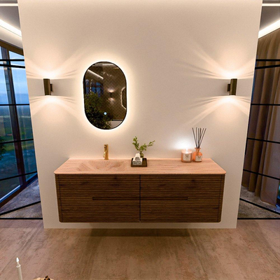 Mondiaz CIRO-DLUX Ensemble de meubles de salle de bains - 160x45x50cm - vasque en solid surface Saba - 1 lavabo à gauche - 1 trou de robinet - 4 tiroirs - Dusk