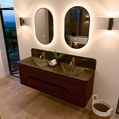 Mondiaz CIRO-DLUX Badkamermeubelset - 150x45x50cm - Solid surface wastafel Lava - 2 wasbak Dubbel - 2 kraangaten - 4 lades - Ruby