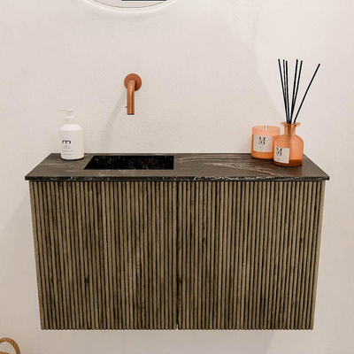Mondiaz JOYA-DLUX 70cm toiletmeubel - kleur Dusk - Wastafel FAYE positie Links Zonder kraangat kleur Lava.
