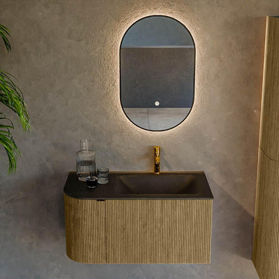 Mondiaz KURVE Badkamermeubelset - 85x46x40cm - 1 lade - 1 deur - wastafel solid surface - rechts - 1 kraangat - Dusk