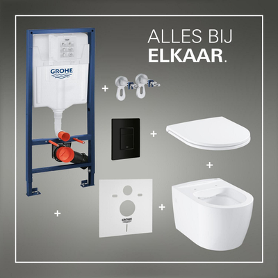 GROHE Solido Start Round toiletset diepspoel - rimless - GROHE Rapid SL inbouwreservoir - softclose toiletzitting - bedieningsplaat mat zwart