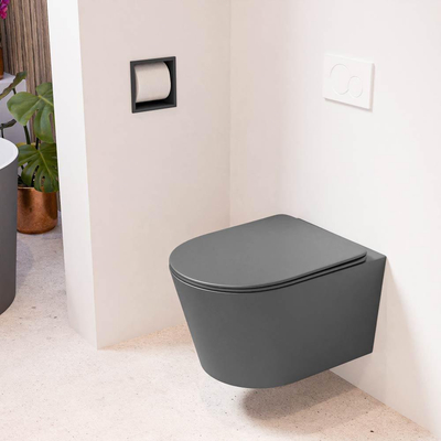 Mondiaz LAVIE hangtoilet – spoelrandloos – 36 x 53 cm – met softclose zitting – Dark grey (grijs)