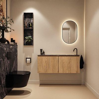 MONDIAZ TURE-DLUX Meuble toilette - 120cm - Washed Oak - EDEN - vasque Lava - position droite - 1 trou de robinet