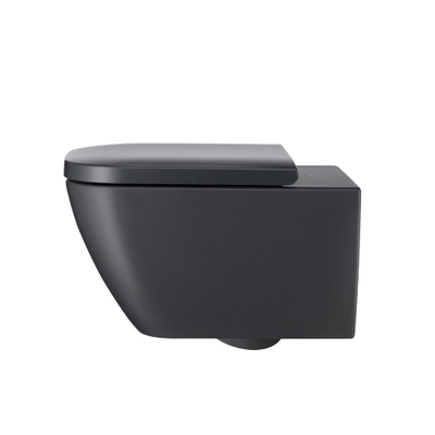 Duravit Happy D.2 WC-zitting 43x35.9x4.3cm met softclose met quickrelease Kunststof Antraciet Mat TWEEDEKANS