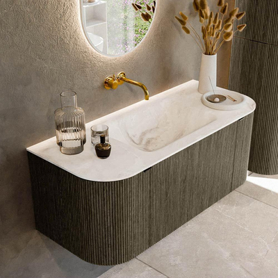 Mondiaz KURVE-DLUX Ensemble de meuble salle de bain - 110x46x40cm - 1 tiroir - 2 portes - lavabo en solid surface - milieu - sans trou de robinet - Shadow