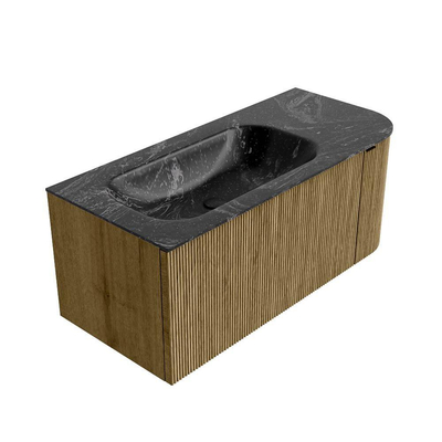 Mondiaz KURVE-DLUX Badkamermeubelset - 105x46x40cm - 1 lade - 1 deur - wastafel solid surface - links - zonder kraangat - Dusk