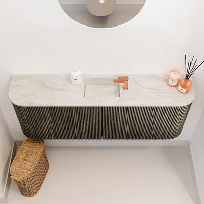 Mondiaz JOYA-DLUX Meuble de salle de bains 113,2 cm - arrondis gauche et droite couleur Shadow - Vasque FAYE position Milieu 1 trou de robinet couleur Ostra
