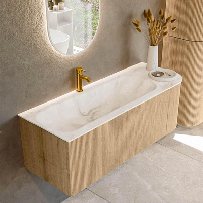 MONDIAZ KURVE-DLUX 125cm Meuble salle de bain avec module 25 D - couleur Oak - 1 tiroir - 1 porte - vasque BIG MEDIUM gauche - 1 trou de robinet - couleur Frappe