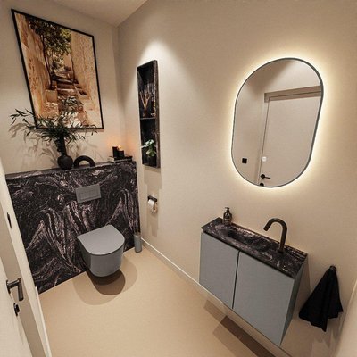 MONDIAZ TURE-DLUX Meuble toilette - 60cm - Smoke - EDEN - vasque Lava - position centrale - 1 trou de robinet